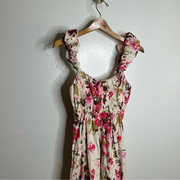 NWT Abercrombie & Fitch Puff Sleeve Babydoll Ruched Floral Linen Cotton M - Picture 4 of 12
